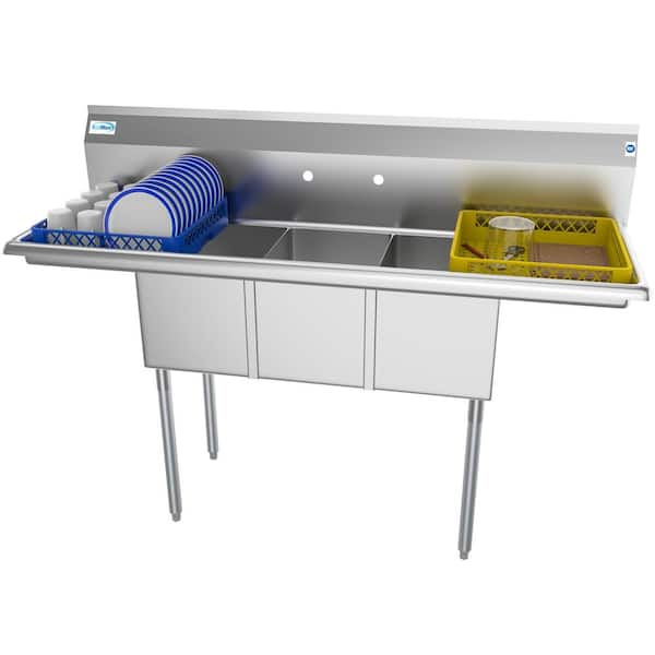 Koolmore 60 in. Freestanding Stainless Steel 3 Compartments Commercial Sink with Drainboard