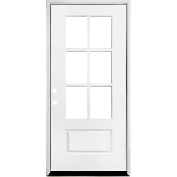 36 in. x 80 in. Legacy 6 Lite 3/4 Lite Clear Glass Right Hand Inswing White Primed Fiberglass Prehung Front Door