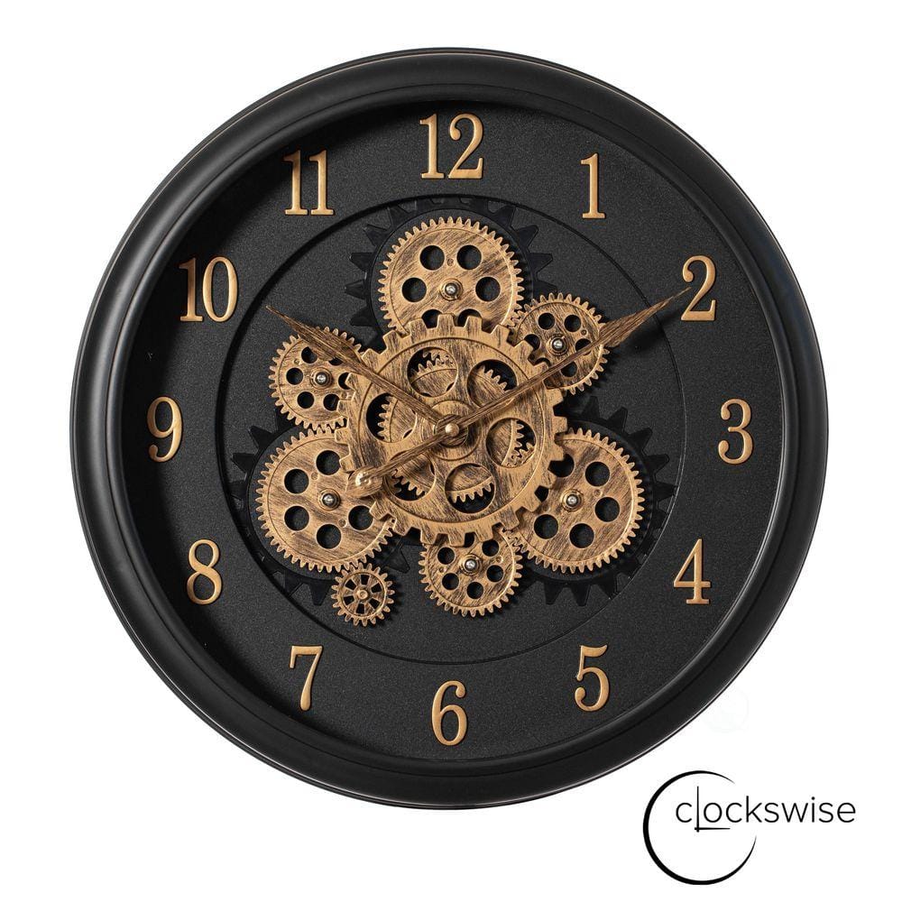 ヴィンテージ風 置時計 ギア可動 black-clockswise-wall-clocks-