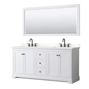 Avery 72 in. W x 22 in. D x 35 in. H Double Bath Vanity in White with White Quartz Top and 70 in. Mirror