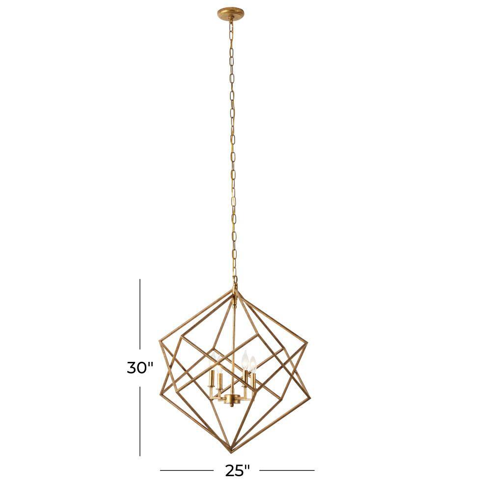 Gold Geometric Metal Chandelier with Link Chain, 25" x 30"