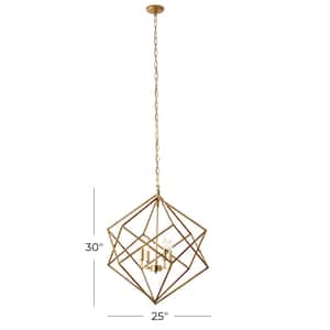 40-Watt Integrated LED Gold Metal Caged 4 Light Chandelier with Link Style Chain