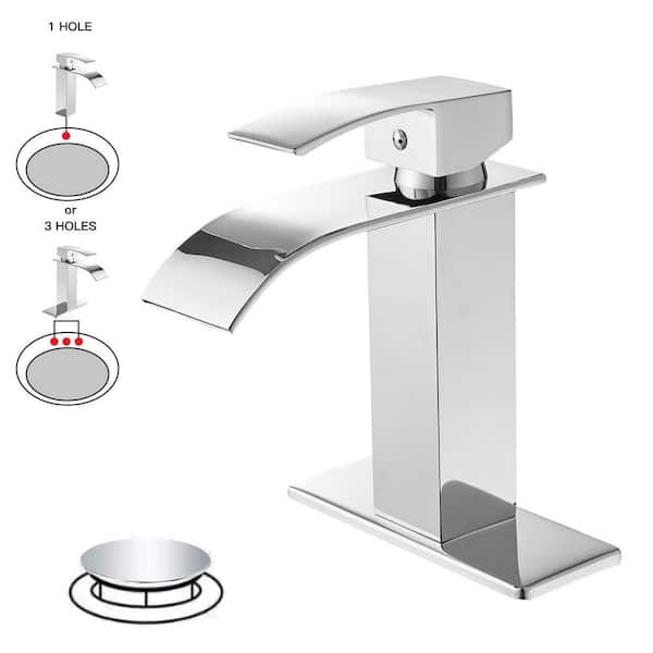 BWE Single Hole Single Handle Bathroom Faucet RV Faucet Deck Mount 1 Hole or 3 Holes With Pop Up Drain in Polished Chrome