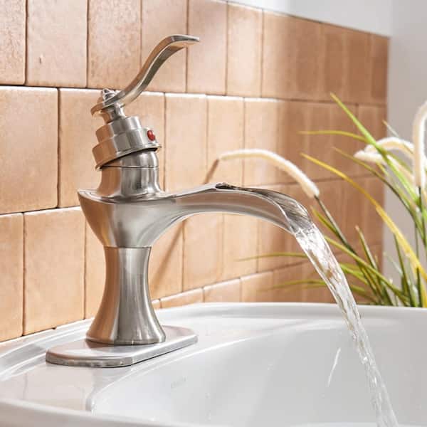 Single Hole Single-Handle Low-Arc Bathroom Faucet in Brushed Nickel