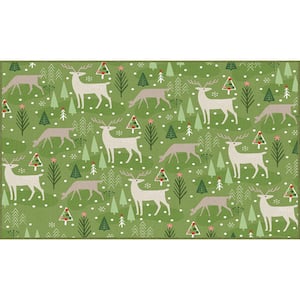 Reindeer Flurries Green 2 ft. 6 in. x 4 ft. 2 in. Holiday Area Rug