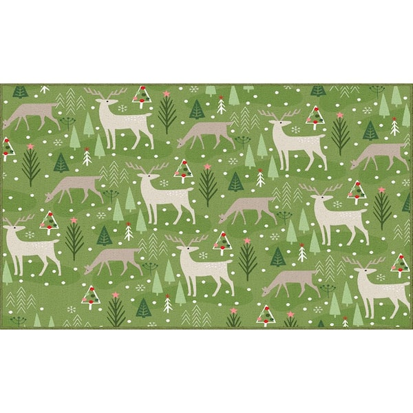 Mohawk Home Reindeer Flurries Green 2 ft. 6 in. x 4 ft. 2 in. Holiday Area Rug