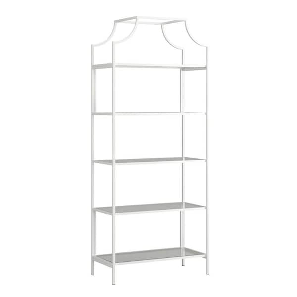 SAUDER Anda Norr 70.866 in.H White Metal 5-Shelf Bookcase with Glass Shelves