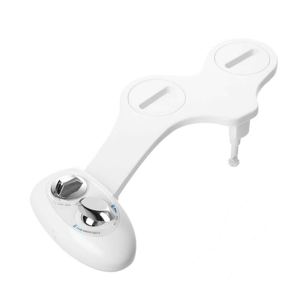 Tileon Non Electric Toilet Seat Bidet Attachment with Adjustable Water Pressure Nozzle in White