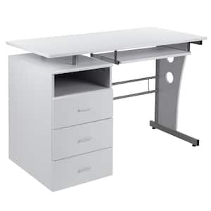 47.25 in. White Rectangular 3 -Drawer Computer Desk with Keyboard Tray