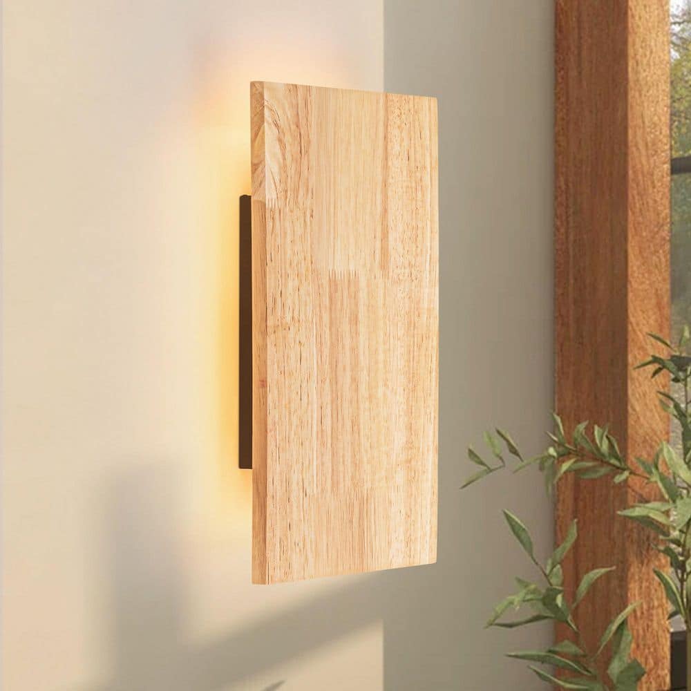 Rennnsan Viora 10.6 in. Farmhouse Natural Wood Rectangular