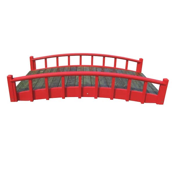 SamsGazebos Japanese Wood Garden Bridge in Red 8 ft. x 4 ft. 400
