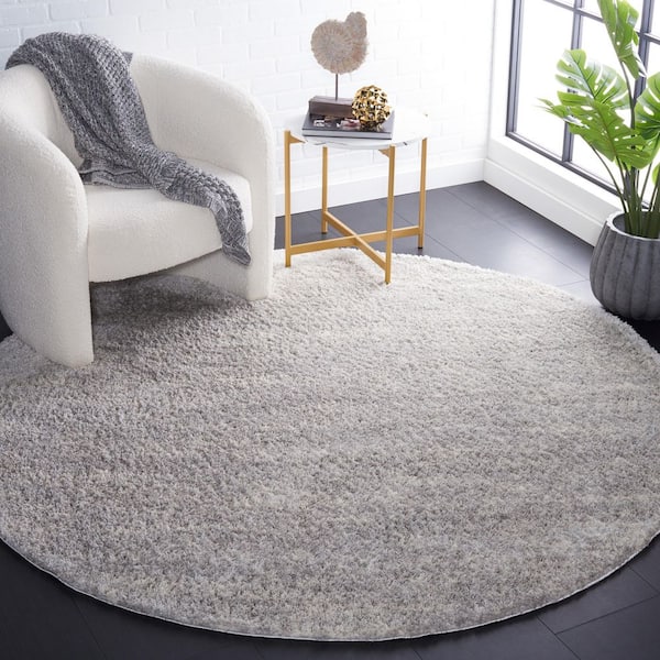 Berber Shag 8 ft. x 8 ft. Gray/Ivory 2-Toned Solid Round Area Rug