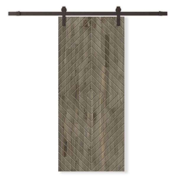 CALHOME 42 in. x 84 in. Weather Gray Stained Pine Wood Modern Interior Sliding Barn Door with Hardware Kit
