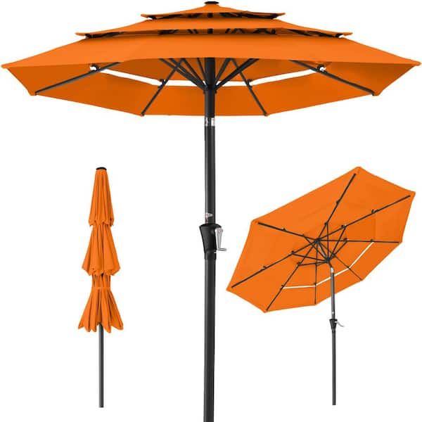 burnt orange vinyl patio umbrella Best Choice Products 10 ft. 3-Tier Tilt and Crank Patio Umbrella in Orange  SKY9631