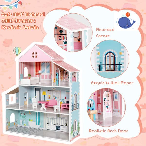 Doll House Furniture And Accessories Set Wooden Dollhouse For