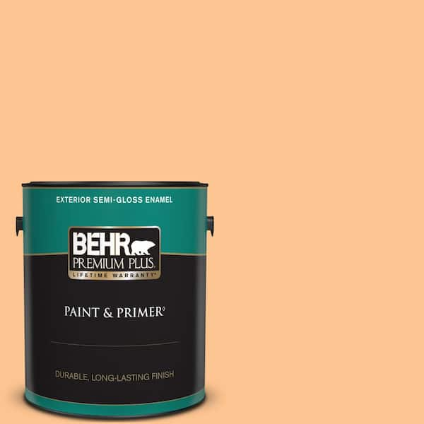 BEHR PREMIUM PLUS 1 gal. #P220-4 Dainty Apricot Semi-Gloss Enamel Exterior Paint & Primer