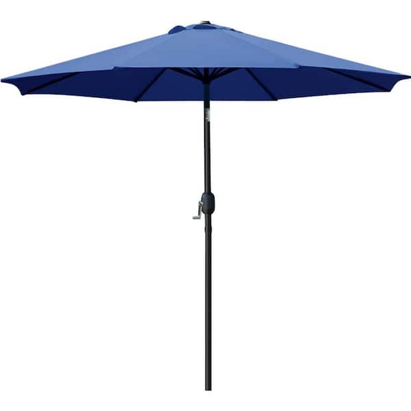 9 ft. Aluminum Cantilever Market Solar Tilt Half Patio Umbrella in Navy Blue