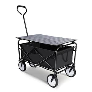 Black 4 cu. ft. 176 lbs. Folding Fabric Garden Cart Wagon Picnic Table with Metal Board Desktop for Camping Beach