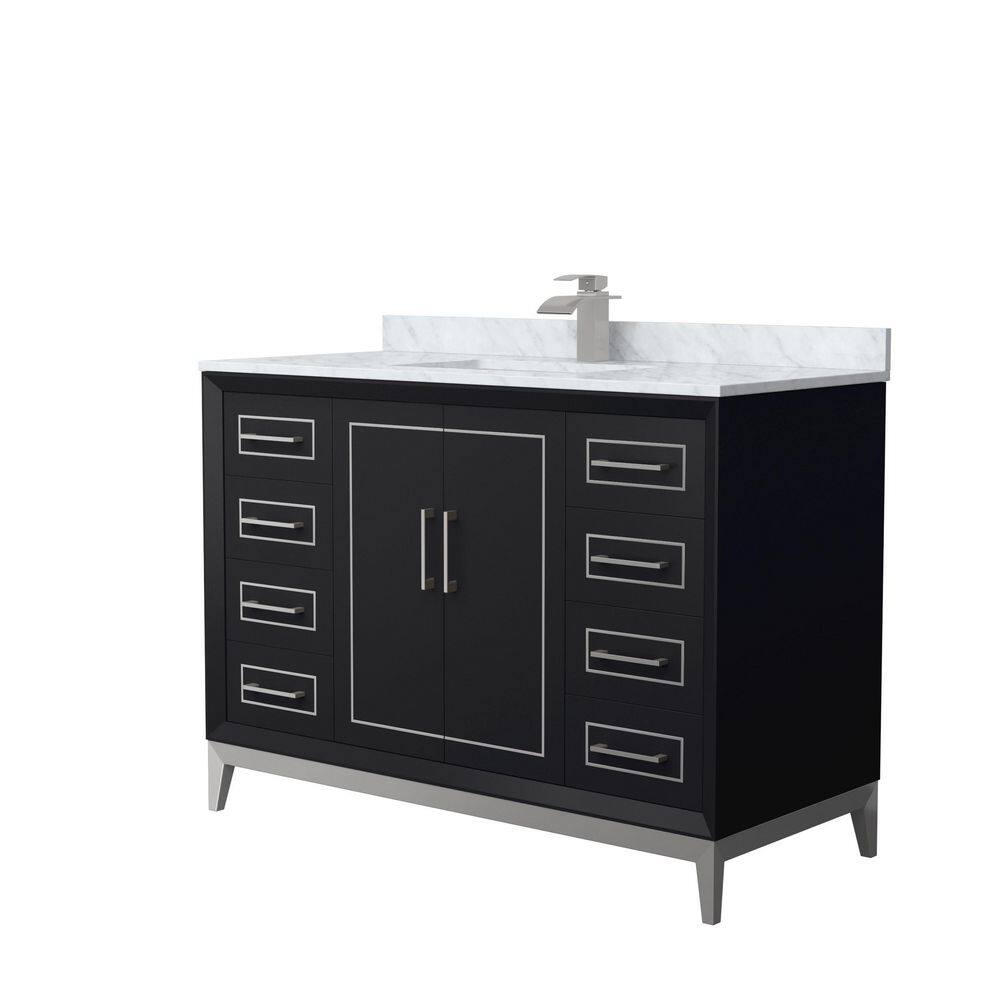 Wyndham Collection Marlena 48 in. W x 22 in. D x 35.25 in. H Single Bath Vanity in Black with White Carrara Marble Top, Black with Brushed Nickel Trim -  WCH515148SBKCMUNSMXX