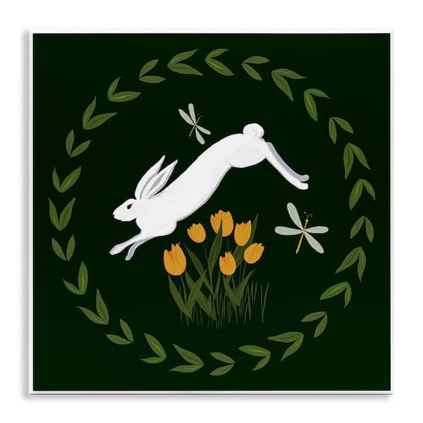 Stupell Industries Bunny Hopping in Wreath by Michelle Ingari Designs Unframed Animal Graphic Art Print 12 in. x 12 in.