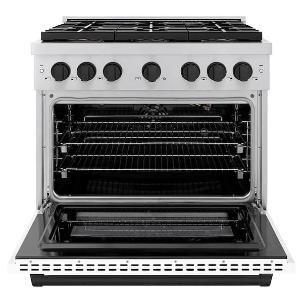 Autograph 36 in. 5.2 cu. ft. Paramount Gas Range with 6-Burners and Convection Gas Oven with White Matte and Matte Black