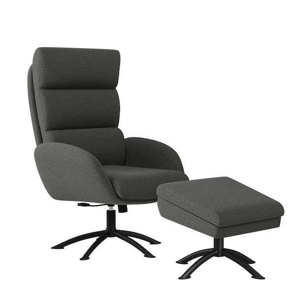 Handy Living Sophitza Charcoal Gray Tweed Swivel Rocker Chair and Storage Ottoman