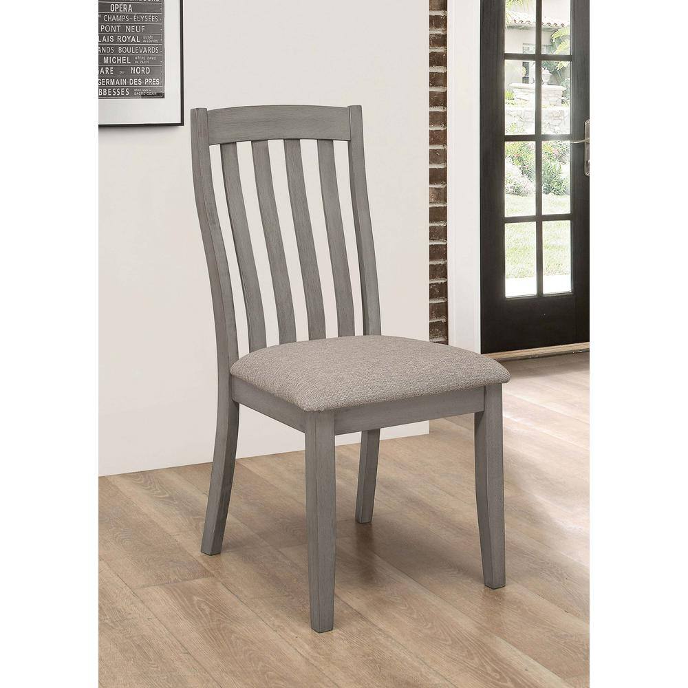 Coastal Grey Upholstered Slat Back Side Chair with Beige Seat