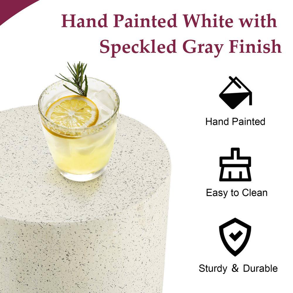 Off-White and Gray Speckled Cement Round Patio Side Table