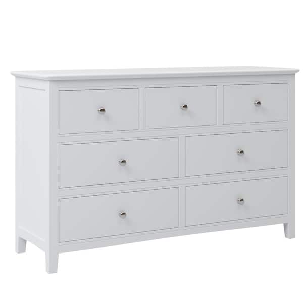 ATHMILE 7-Drawers White Solid Wood Dresser (48.42 in. L x 15.35 in