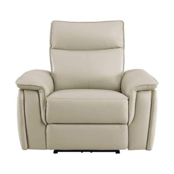 EVERGLADE HOME Verkin Taupe Leather Upholstery Power Reclining Chair with Power Headrest
