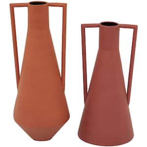 Orange Metal Decorative Vase with Handles (Set of 2)