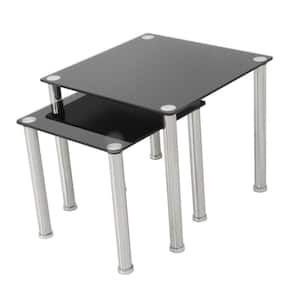 Black Glass and Chrome Nesting Side / Lamp / End Tables (Set of 2)