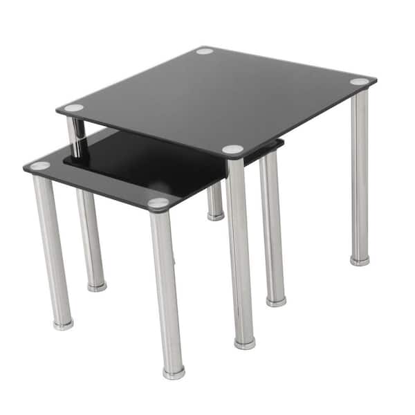 AVF Side/Lamp Table in Black Glass and Chrome 