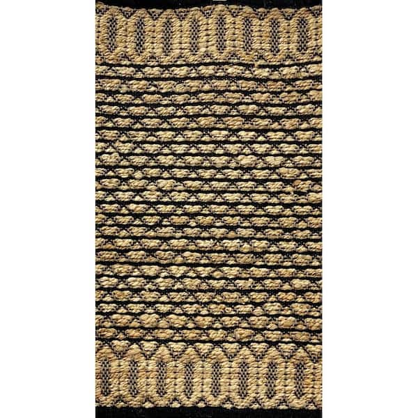 Unbranded Delilah Woven Black 2 ft. 6 in. x 4 ft. Trellis Geometric Organic Jute Area Rug