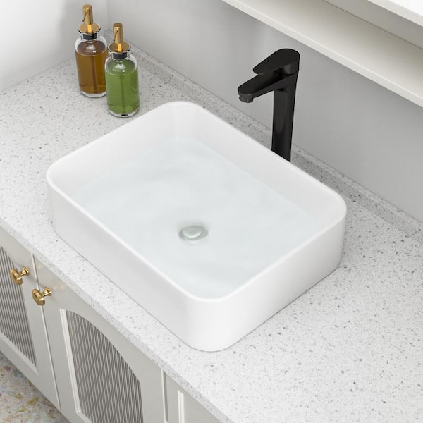 19 in. x15 in. Rectangular Vessel Bathroom Sink in White Vitreous China with Faucet in Oil Rubbed Bronze