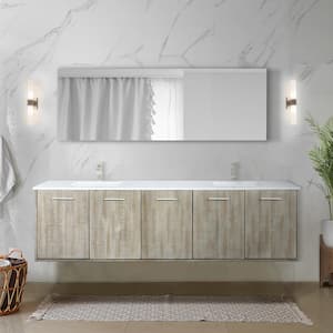 Fairbanks 80 in W x 20 in D Rustic Acacia Double Bath Vanity, White Quartz Top, Brushed Nickel Faucet Set & Mirror