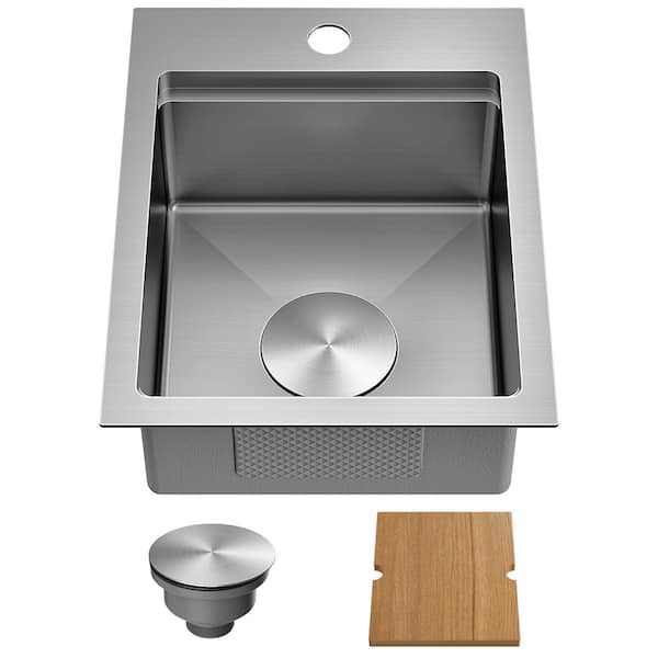 Unbranded 17 in. x 13 in. Undermount Stainless Steel Kitchen Sink with foldable tap in Silver