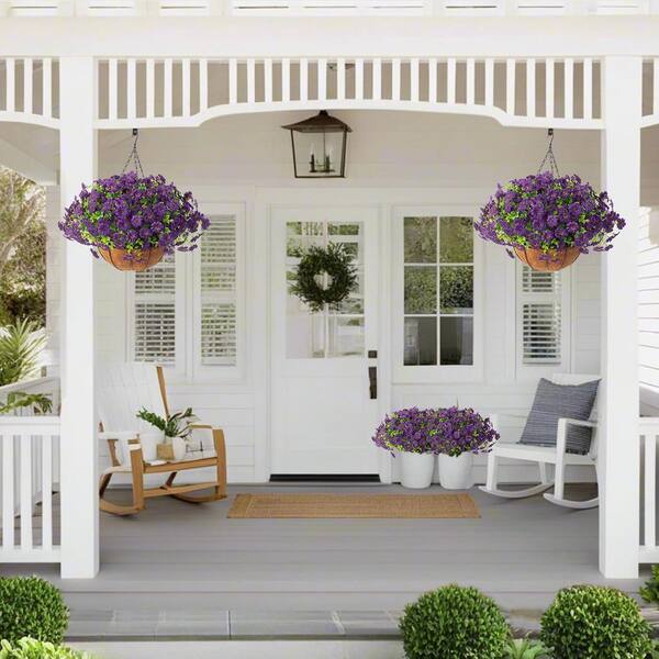 18.9 in. Purple Outdoor Artificial Chrysanthemum Flowers with