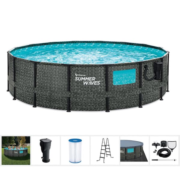  Set de piscina con marco desmontable elevado del suelo de  16'x48 Elite Summer Waves : Patio, Césped y Jardín