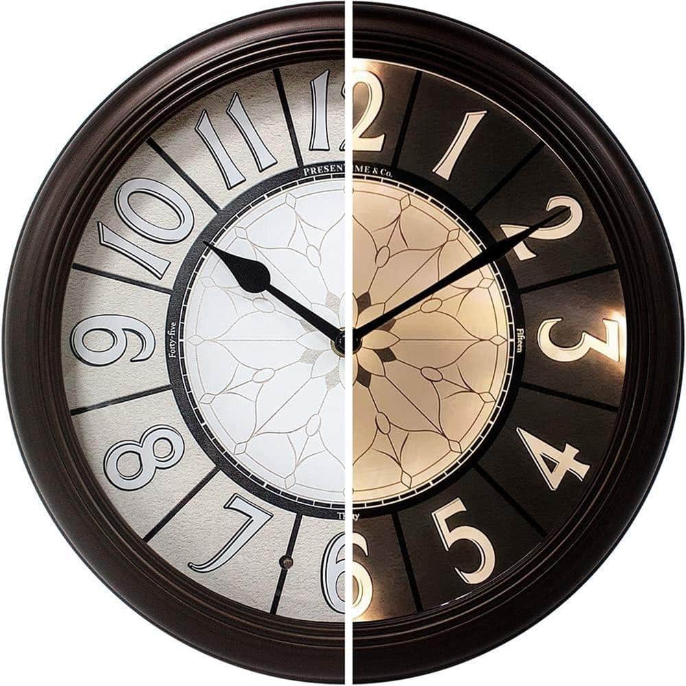 12 in. Modern Oil Rubbed Bronze Analog Metal Lighted Wall Clock with ...