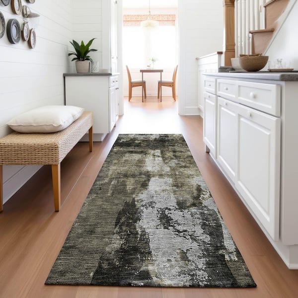 Mayfield Premium Machine Washable Abstract AMF1077 Charcoal 2 ft. 3 in. x 7 ft. 6 in. Runner Rug