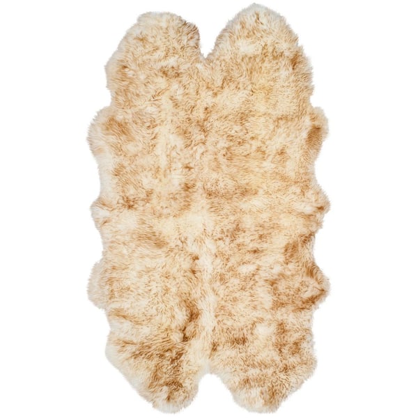 Sheep Skin 5 ft. x 8 ft. Off White/Coco Brown Solid Color Gradient Area Rug