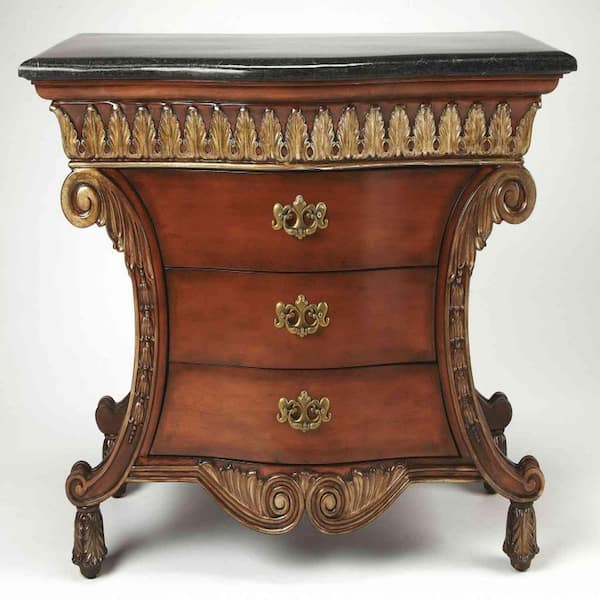 Amelia Multi-Color Traditional Style Carved Desk Wine Cabinet