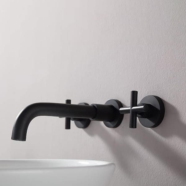 2-Handle Wall Mount Bathroom Faucet with Cross Handles in Matte 