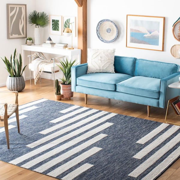 Striped Kilim 10 ft. x 14 ft. Navy/Ivory Striped Area Rug