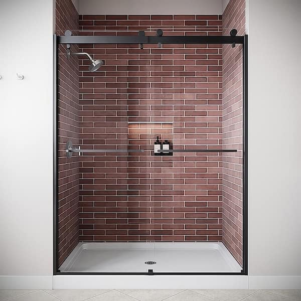 Livenza 60 Wx 76 in. H Semi-Frameless Sliding Shower Door CrystalTech Treated 5/16 in. Clear Glass Matte Black Hardware