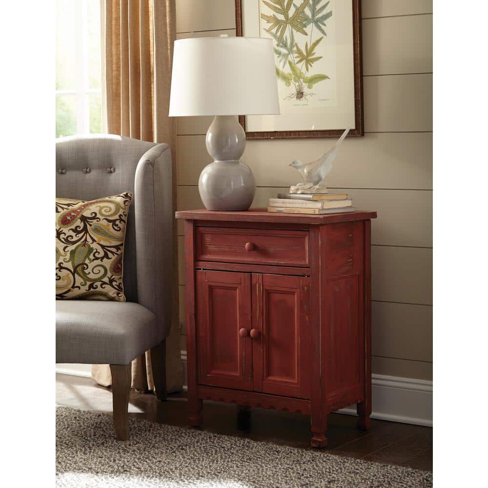 Red Antique Pine Accent Cabinet with Adjustable Shelving