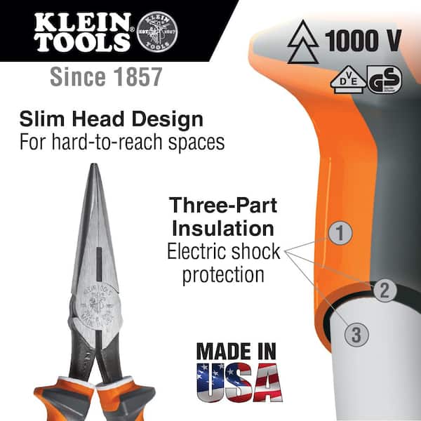 Klein Tools Long Nose Side Cut Pliers, 7-Inch Slim Insulated 203-7