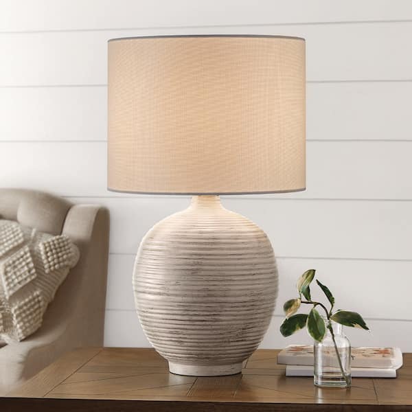 Finch 22 in. Antique White Table Lamp with White Linen Shade