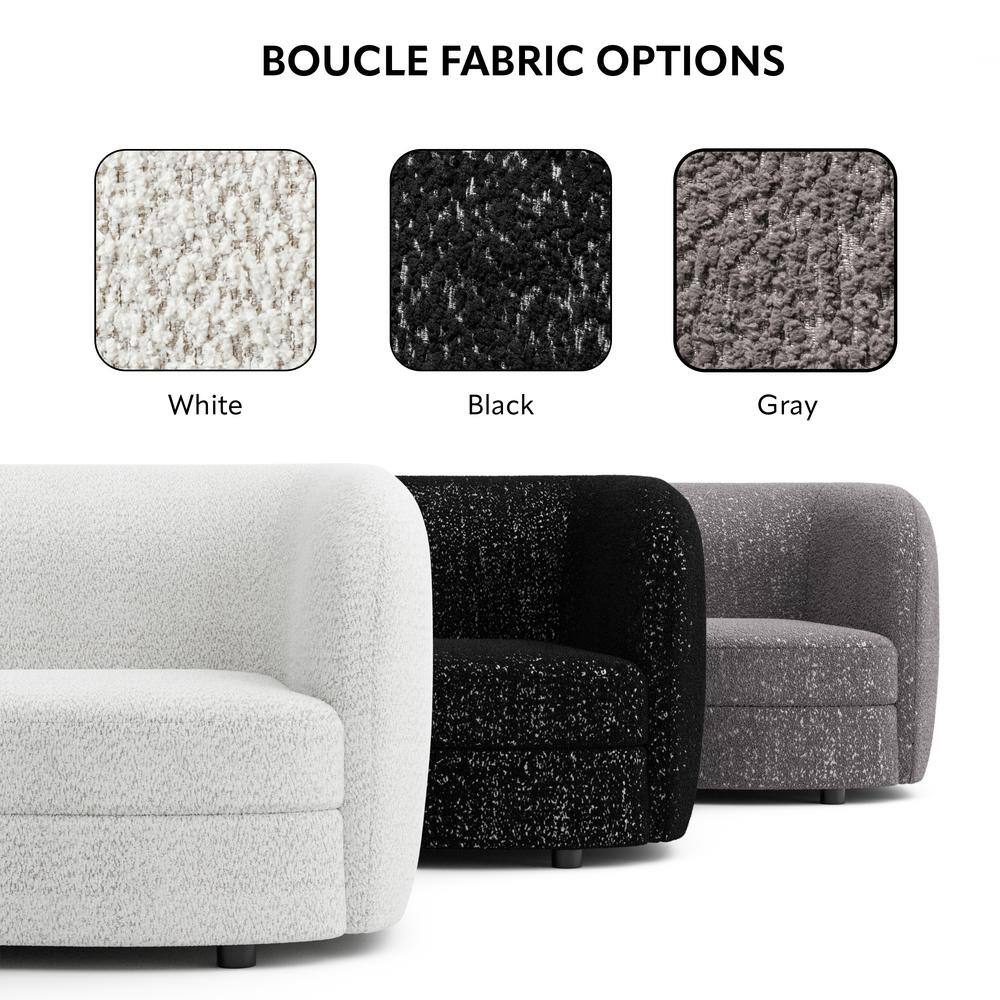 85" Off-White Boucle Fabric Curved Sofa with Wooden Legs